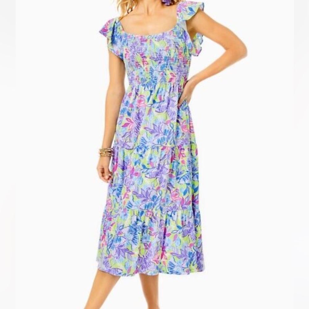 Lilly Pulitzer Jilly Midi dress in dew drop stay fly